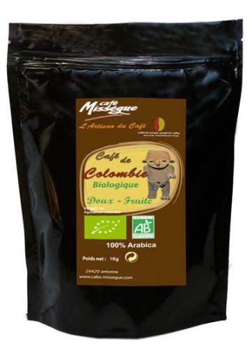 sachet 1kg café arabica en grain bio de Colombie