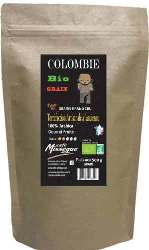 sachet 500 g café arabica en grain bio de Colombie