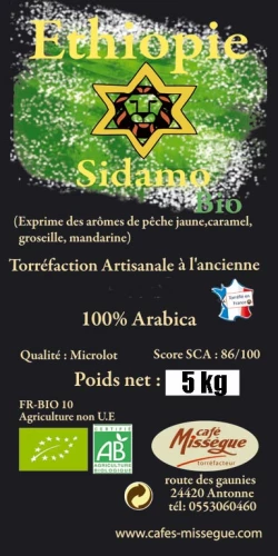 Café en grain arabica  Ethiopie  Sidamo BIO 5 kg
