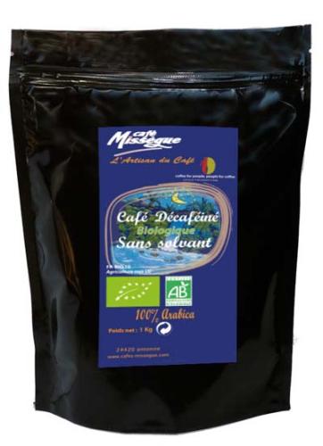 sachet 1 kg café arabica bio décaféiné sans solvant