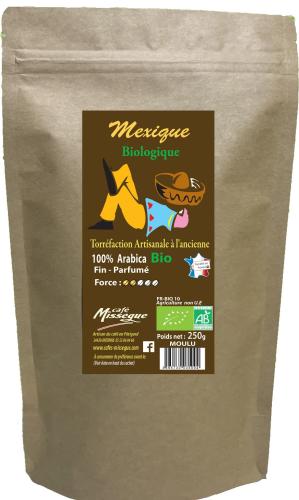 sachet 250g café arabica bio du Mexique en grain