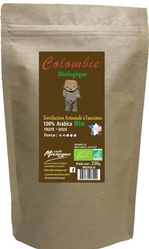 sachet 250g café arabica bio de Colombie moulu