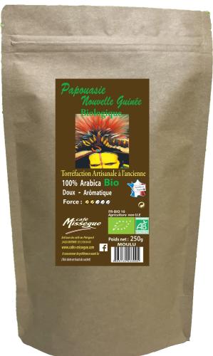 sachet 250g café arabica bio de Nouvelle Guinée moulu